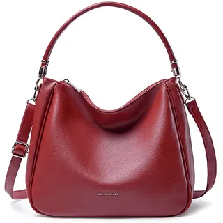 David Jones - Damen Schultertasche Hobo - Mittelgroße Umhängetasche Weich PU Leder Frau - Shopper Handtasche Lange Henkel - Klassische Tasche Alltag Beuteltasche - Einfache Henkeltasche - Weinrot