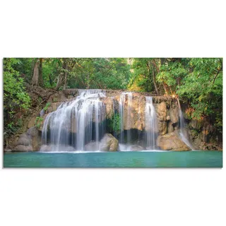 ARTland Wanddeko Glasbilder Wandbild Glas Bild einteilig 100x50 cm Querformat Natur Wald Dschungel Urwald Wasserfall Fluss Landschaft Thailand S6CI