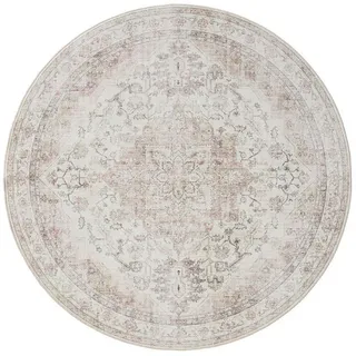benuta Vintage-Teppich George waschbar ø 120 cm rund , Rosa, Beige , Kunststoff , Vintage , Rund , 120x120 cm , Oeko-Tex® Standard 100 , in verschiedenen Größen erhältlich, rutschfeste Unterfläche, waschbar , Teppiche und Böden, Teppiche, Vintageteppiche