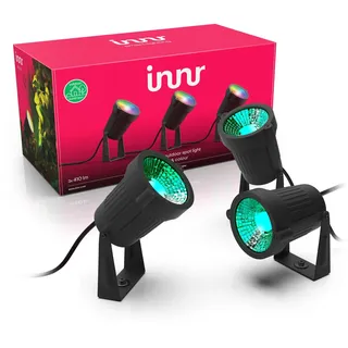 Innr Smart Gartenstrahler Set (3er-Pack), Zigbee, kompatibel mit Hue* & Alexa (Bridge erforderlich), White & Color LED Außenstrahler für Garten & Terrasse, IP65 wasserfest