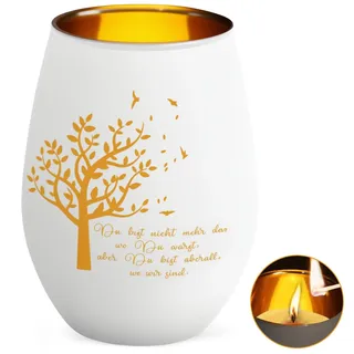 Trauergeschenk Windlicht mit Gravur – Grablicht Glas & Trauerlicht als Erinnerungslicht, Mit Spruch „Du bist Nicht mehr da ...“, Würdige Trauer Deko für Hinterbliebene, Beileid und Grab