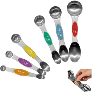 Meiyijia Messlöffel aus Edelstahl, stapelbare Suppenlöffel zum Messen von trockenen und flüssigen Zutaten (Magnetische Aufbewahrung 6-teiliges Set)