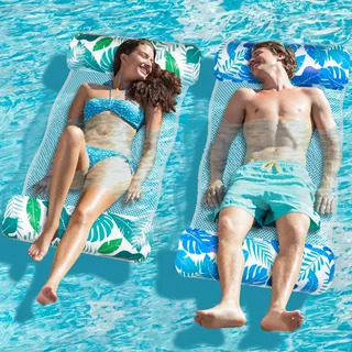 Alintor XL Luftmatratze Pool, 2 Stück Pool Zubehör Wasserhängematte, Luftmatratze Wasser Hängematte Erwachsene Wasserspielzeug, 4 IN 1 Wasserhängematte Mit Netz Aufblasbare Pool Spielzeug