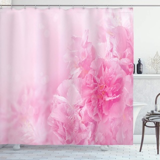 ABAKUHAUS Blassrosa Duschvorhang, Frühling Flora Shabby, Stoffliches Gewebe Badezimmerdekorationsset mit Haken, 175 x 200 cm, Baby Pink