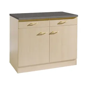 Küchen Unterschrank Start 100 cm breit 50 cm tief in Buche Nachbildung mit 2 Schubladen und Arbeitsplatte