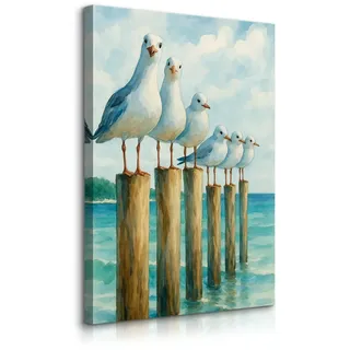 Muralo Leinwandbild Bemalte Möwen Meer 30/40cm , Textil , Kiefer , Tiere, Wasser/Strand/Meer , Rechteckig , 30x40 cm , einfache und schnelle Anbringung , Bilder & Rahmen, Bilder, Leinwandbilder
