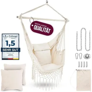 Beige Baumwoll-Hängematte für Erwachsene und Kinder, max. 150kg, 2 Kissen enthalten - Beige