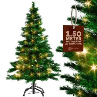 CASARIA® Weihnachtsbaum künstlich 150 cm Lichterkette 100 LED Tannenbaum mit Beleuchtung wie echt Stecksystem dichte Spitzen stabil schwer entflammbar - Grün