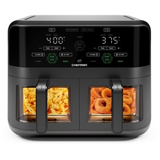 Chefman Square Plastic Air Fryer, With Capacitive Touch Control, 3 Quart Double Basket, Viewing Window