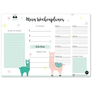 TYSK Design Schreibtischunterlage Lama 2er Pack (Design wählbar) Tischunterlage aus Papier zum Abreißen DIN A3 to Do Liste Notizblock Wochenplaner