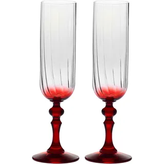 Krosno Champagnergläser 220 ml mit rotem Stiel, 2er Set – für Mocktails, Mimosa, Prosecco, Cava und Spritz – bleifreies Kristallglas – spülmaschinengeeignet – Celebration Moments Bubble