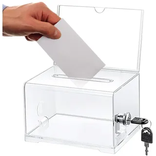 Spendenbox Abschließbar, Acrylspendenbox, Empfohlene Box Wahlurne Transparent mit Schlüssel Schloss, Spardose Transparent, Kommentarbox, mit Aufkleber, für Abstimmungen, Gewinnspiele, Wettbewerbe