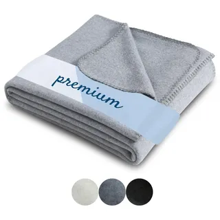 wometo Premium Fleecedecke 140x190 Oeko-TEX grau Melange | ca. 700g extra dick (Bi-Color) mit Anti-Pilling und Qualitäts-Kettelrand