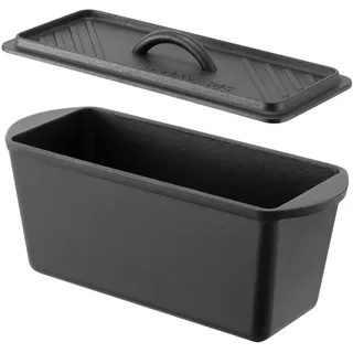 Navaris Gusseisen Brotbackform mit Deckel - 34cm - Vorgewürzt - Gleichmäßige Wärmeverteilung für perfektes Brot - Backform rechteckig - Brot backen Zubehör - Kastenform