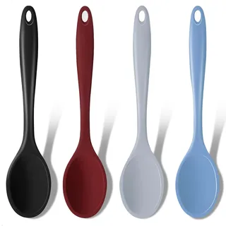GEEKHOM Kochlöffel Silikon - 4 Stück Silikon Löffel Hitzebeständig 20,5cm, Silikonlöffel Esslöffel Servierlöffel Rührlöffel Set zum Kochen - Alternative zu Kochlöffel Kunststoff, Plastiklöffel