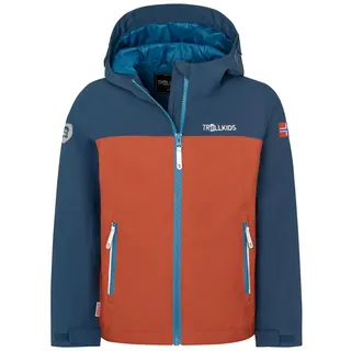 Trollkids Kinder Telemark Regenjacke red clay/mystic blue 140