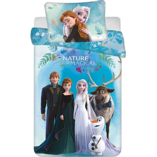Disney Frozen Bettwäsche-Set – Kuschelige Kinderbettwäsche 100x135 cm & 40x60 cm - Blau, Weiß, Bunt