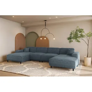 Wohnlandschaft Sofa U-Form GLORIA in Stoff Scala Blau - Blau
