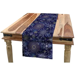 ABAKUHAUS Dunkelblau Tischläufer, Schneeflocken Weihnachten Kunst, Esszimmer Küche Rechteckiger Dekorativer Tischläufer, 40 x 225 cm, Dunkelblau Weiß