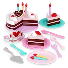 Play Circle von Battat – Prinzessinnen Geburtstagstorte Spielzeug – Geburtstagskuchen mit Kerzen, Geschirr und Prinzessinnenkrone für Kinder ab 3 Jahren (24 Teile)