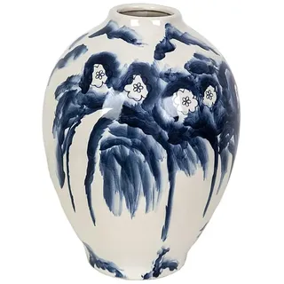 Romimex Vase, Blau, Weiß, Keramik, Blumen, 18 x 25 x 18 cm