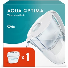 Aqua Optima Oria Wasserfilterkanne & 1 x 30 Tage Evolve+ Wasserfilterkartusche, 2,8 Liter Fassungsvermögen, zur Reduzierung von Mikroplastik, Chlor, Kalk und Verunreinigungen, Weiß