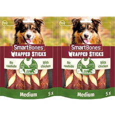 SmartBones Chicken Wrapped Sticks Medium - Hundesnack mit Huhn für mittelgroße Hunde, Kaustangen mit weicher Textur, ohne Rohhaut, 5 Stück (Packung mit 2)