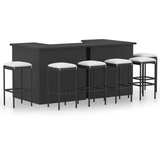 vidaXL 8-tlg Gartenbar-Set mit Kissen Poly Rattan Schwarz