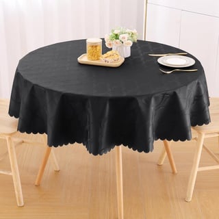 Homaxy PU Tischdecke Abwaschbar Lotuseffekt Hochwertig (350g/m2) Rund 140cm Tischtuch Ornamente Tafeldecke Wasserabweisend Tischwäsche Fleckschutz pflegeleicht, Schwarz