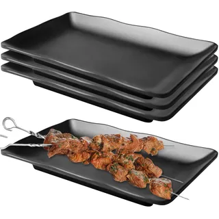 4 Stück Servierplatten Rechteckig, 20.6 X 13CM Schwarz Matt Dessertteller, Vorspeisenteller Kuchenteller, Geschirr Schwarz Matt für Dessert Snack Obst Beilagen Sushi Teller