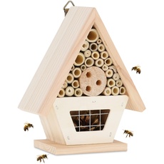Relaxdays Insektenhotel Holz, Garten & Balkon, Nisthilfe für Insekten, zum Aufhängen, HBT: 19x15x8cm, Bienenhotel, Natur