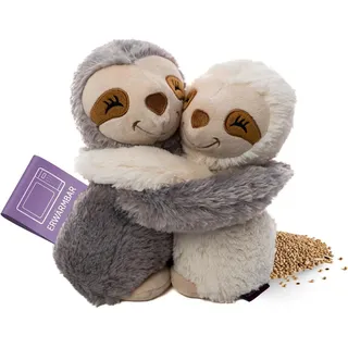 Habibi Premium Wärmekissen/Stofftier f. Kinder+Erwachsene – 1960 Hugys Faultier Mama (grau) + Kind (creme), Kuschelfreunde 2er Set, herausnehmbare Hirsefüllung, zum Erwärmen i.d. Mikrowelle/Backofen