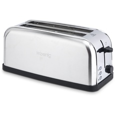 H.Koenig TOAS28 Toaster/Langschlitztoaster mit extra breitem Schlitz / 7 Wärmestufen / 3 Funktionen/geeignet für Bauernbrot, 4 Toasts oder Baguette/Edelstahl/silber