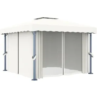 vidaXL Pavillon mit Vorhang 3x3 m CremeWeiß Aluminium