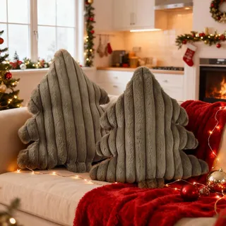 Lanpn 2 Stück Weihnachtsbaum Kissen Weihnachtskissen, Breite Streifen Weihnachts Kissen Dekokissen Flauschiges Zierkissen für Party Bett Sofa Couch Innenbereich Weihnachtsdeko (Braun, 45,5x40,5cm)