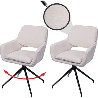 2er-Set Esszimmerstuhl HWC-N74, Küchenstuhl, drehbar Auto-Return, Stoff Chenille (490g/m2) creme - Beige