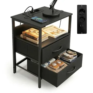Relaxdays Nachtschrank mit 2 Schubladen 30 x 40 x 60 cm Schwarz
