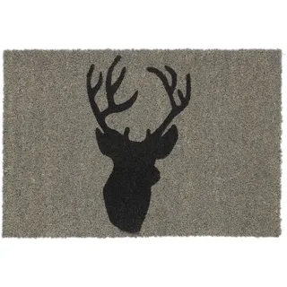 Relaxdays Fußmatte Kokos, Türvorleger Hirsch, 40x60 cm, rutschfest, wetterfest, Fußabtreter innen & außen, grau-schwarz