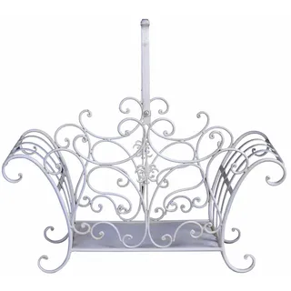 Palazzo Metallkorb VILLA VINTAGE Weiß 60 cm Shabby Chic Henkelkorb Eisenkorb Landhausstil Kaminholzkorb Küchenkorb Obstkorb Antik Patina Korb Nostalgie Vintage Vorratskorb Deko Landhaus Accessoire