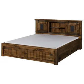 MASSIVMOEBEL24.DE Bett mit Schublade Mango 160x200 braun lackiert RAILWAY #471 - Braun