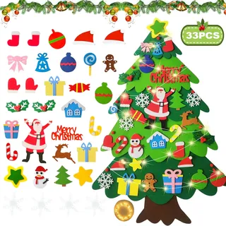 Niserelesa Filz Weihnachtsbaum, 3.28ft DIY Filz Weihnachtsbaum Set, Weihnachten Dekoration Hängendes Dekor Mit 32 Abnehmbaren Hängenden Ornamenten, Weihnachtsbaum Für Home/Tür/Wand Hängend Dekor