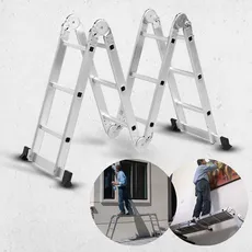 MediaShop Vielzweckleiter »Hammersmith Super Ladder«, 8 in 1 Multifunktionsleiter, 4x3 Sprossen, Höhe bis 3,4 m, bis 150 kg, silberfarben
