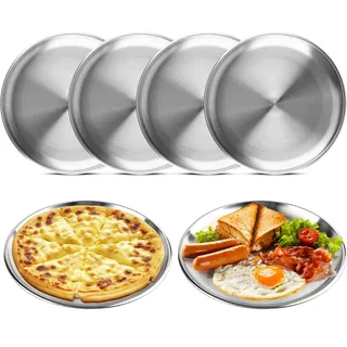 MOKIDO 6 Stück Edelstahl Teller Ø 20cm, Edelstahl Platten, Metall Camping Geschirr Set, Robust – Rundes Speiseteller für Outdoor, Picknick, Party & Küche – Spülmaschinenfest & Rostfrei