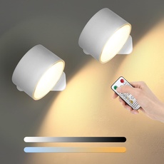 Lightess 2er LED Wandlampe mit Akku Kabellose wandleuchten Innen Dimmbar, Fernbedienung & Touch Control 360° drehbar Wandlicht, 3-Farbtemperaturen für Wohnzimmer Schlafzimmer Treppenhaus