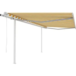The Living Store Markise Automatisch Einziehbar mit Pfosten 4x3 m Gelb und Weiß - Gelb