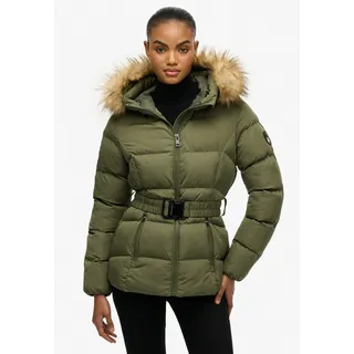 Superdry Steppjacke "FUJI BELTED PUFFER" mit Kapuze mit Markenlabel, aus Polyester, Regular Fit, beetle grün