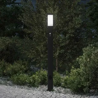 Pollerleuchte mit Sensor und Steckdose 110 cm Edelstahl IP44 - Schwarz