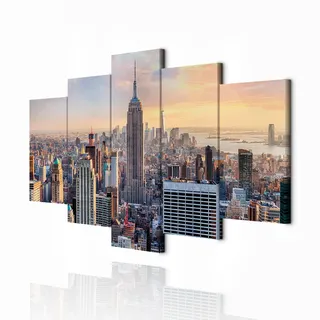 decomonkey Wandbilder New York 225x112.5 cm 5 Teilig Leinwandbilder | Bild auf Leinwand, Kunstdruck, Wanddeko, Wohnzimmer, Wanddekoration