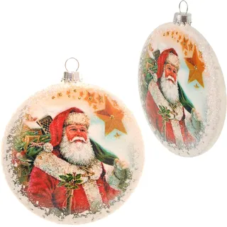 Weihnachtsbaumkugel KREBS GLAS LAUSCHA "KGL03641, Weihnachtsdeko, Christbaumschmuck, Christbaumkugeln Glas", bunt (weiß, bunt), T:1,9cm Ø:9cm, Glas, Weihnachtsbaumkugeln, Weihnachtsbaumkugel, Taler aus Glas