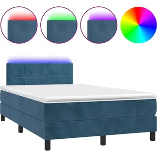 vidaXL Boxspringbett mit Matratze & LED Dunkelblau 120x200 cm Samt - Blau